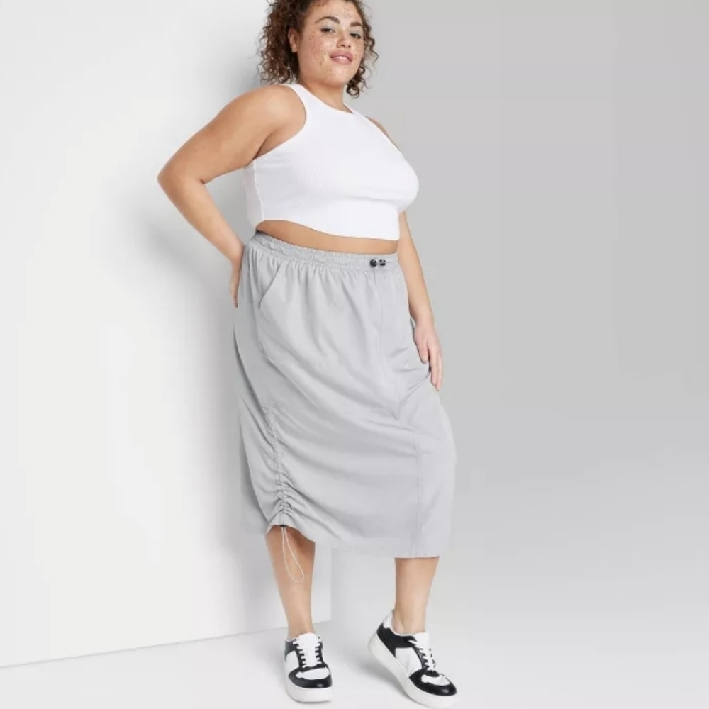 Women's Utility Midi Skirt Wild Fable Light Gray 2X